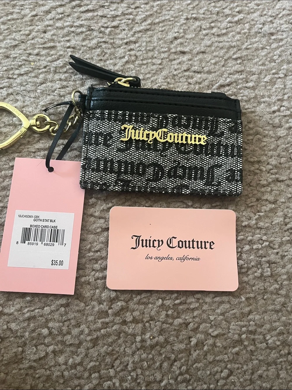 Juicy Couture Black & Pink Logo Card Case with Keyring